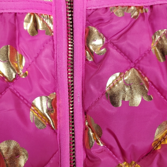 Simply Southern Pink Puffer Vest with Gold Elephant Pattern Size Medium - Picture 6 of 16